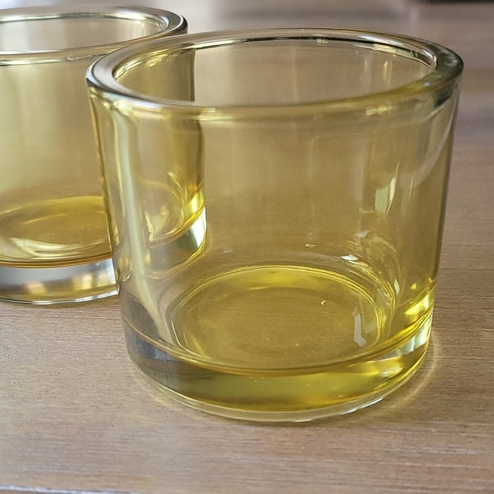 Vintage Yellow Glass Votive Candle Holders Set of 2 MCM Style - Picture 4 of 5